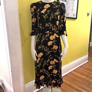 Reformation Hansel Midi Dress Bernadette Floral Navy Yellow Size 8